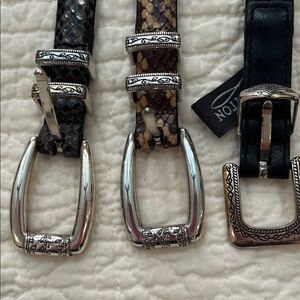 Lot of 3 Brighton Black and Brown Textured Belts with Silver Buckles 34" Large